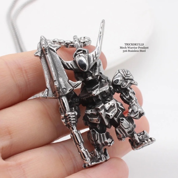 Mech Warrior Alien Space Robot Anime Gaming Stainless Pendant Custom Wheat Chain - Picture 2 of 8